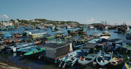 Cheung Chau, Hong Kong 27 May 2021: Fishing boat on the seaのeditorial素材