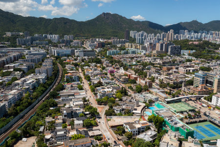 Kowloon Tong, Hong Kong 15 July 2022: Top view of Hong Kong cityのeditorial素材
