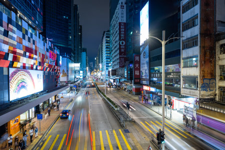 Mong Kok, Hong Kong 22 October 2021: Hong Kong city street at nightのeditorial素材