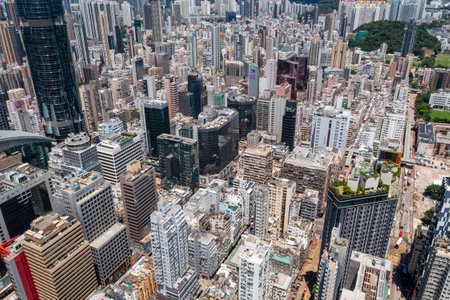 Mong Kok, Hong Kong 23 August 2021: Aerial view of Hong Kong cityのeditorial素材