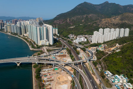 Sha Tin, Hong Kong 10 April 2021: Top view of Hong Kong residential districtのeditorial素材