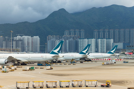 Hong Kong 29 April 2024: Parking apron in Hong Kong international airportのeditorial素材