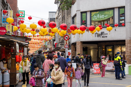 Taipei, Taiwan 26 January 2024: Chinese new year traditional market in Dihua street at Taipei Cityのeditorial素材
