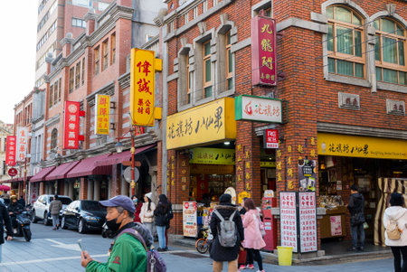 Taipei, Taiwan 25 December 2023: Taipei tourist street in Dihua streetのeditorial素材