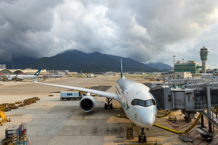 Hong Kong 29 April 2024: Airport parking apron in Hong Kong International airportのeditorial素材