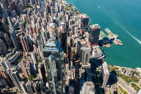 Hong Kong 10 November 2021: Drone fly over Hong Kong cityのeditorial素材