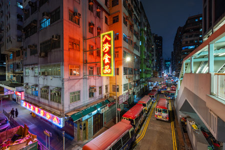 Mong Kok, Hong Kong 22 October 2021: Hong Kong city street at nightのeditorial素材