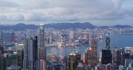 Victoria Peak, Hong Kong 30 May 2021: Hong Kong city nightのeditorial素材