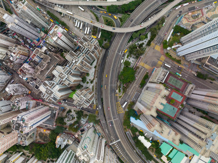 Chai Wan, Hong Kong 22 November 2021: Top down view of Hong Kong cityのeditorial素材