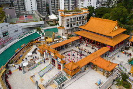 Wong Tai Sin, Hong Kong 03 November 2021: Top down view of Wong Tai Sin templeのeditorial素材