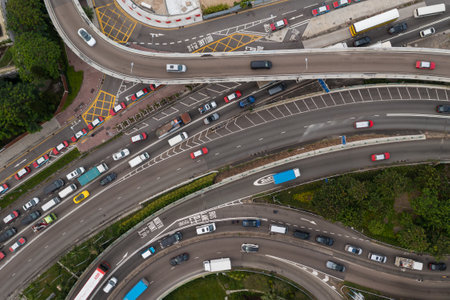 Causeway Bay, Hong Kong 03 November 2021: Top down view of busy traffic system in Hong Kongのeditorial素材