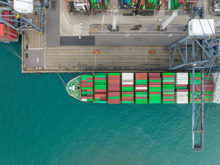 Kwai Chung, Hong Kong 27 January 2022: Top view of Hong Kong cargo terminal portのeditorial素材