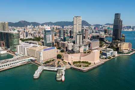 Hong Kong 10 November 2021: Drone fly over Hong Kong city in Kowloon sideのeditorial素材