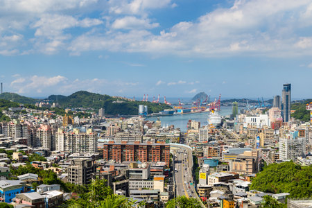 Taiwan 14 August 2023: Keelung harbor city downtownのeditorial素材
