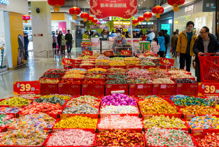 Taiwan 16 December 2023: Selling candy for lunar new year in Taiwanのeditorial素材