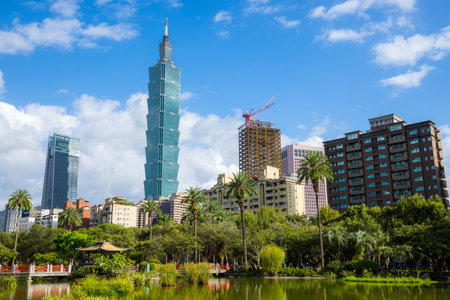 Taipei, Taiwan 02 October 2023: Taipei city landmark over the blue skyのeditorial素材