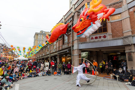 Taipei, Taiwan 26 January 2024: Traditional Lunar new year street market in Dihua at Taipei Cityのeditorial素材