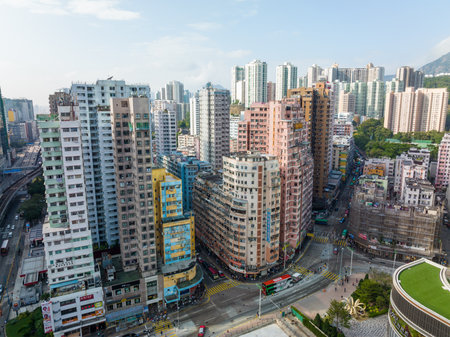 Kwun Tong, Hong Kong 21 November 2021: Top view of Hong Kong cityのeditorial素材
