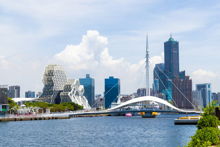 Kaohsiung, Taiwan 27 August 2023: Scenery of the Great Harbor Bridge in the port of Kaohsiung, Taiwanのeditorial素材