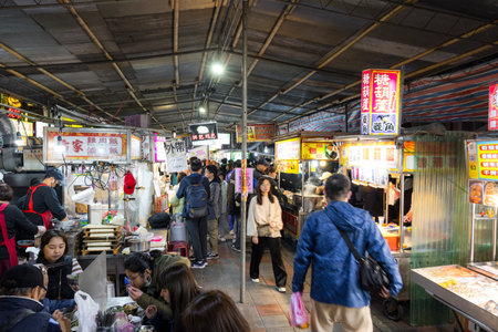 Taipei, Taiwan 26 January 2024: Ningxia street market in Taipei city at nightのeditorial素材