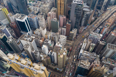 Causeway Bay, Hong Kong 07 January 2021: Aerial view of Hong Kong cityのeditorial素材