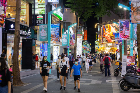 Taipei, Taiwan 22 September 2022: Taipei City street in Ximending at nightのeditorial素材