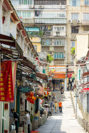 Macau, 30 June 2023: Rua da Felicidade of Macau city old streetのeditorial素材