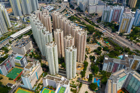 Kowloon Bay, Hong Kong 12 May 2019: Aerial view of Hong Kong cityのeditorial素材