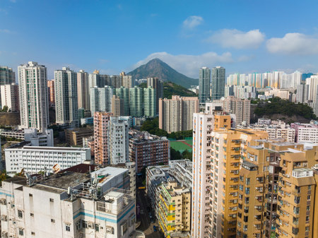 Kwun Tong, Hong Kong 21 November 2021: Top view of Hong Kong cityのeditorial素材