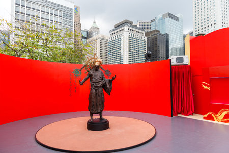 Hong Kong 05 April 2024: Jin Yong Centennial Memorial exhibition, Sculpted by Ren Zhe in Hong Kong cityのeditorial素材