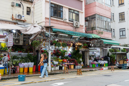 Hong Kong 27 April 2024: Mong Kok Flower Market in Hong Kong cityのeditorial素材