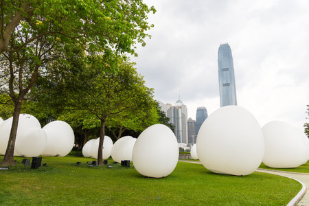 Hong Kong 05 April 2024: TeamLab Continuous Art Harbor at Tamar Park in Hong Kong cityのeditorial素材