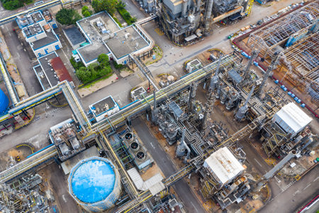 Tai Po, Hong Kong 19 May 2019: Top view of Hong Kong industrial factory plantのeditorial素材