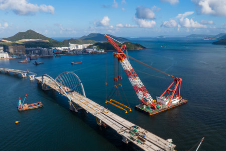 Tseung Kwan O, Hong Kong 07 June 2021: Cross harbor bridge under constructionのeditorial素材
