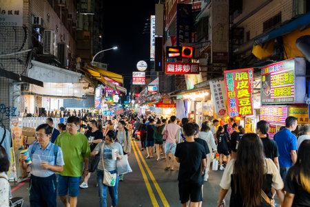 Taichung, Taiwan 25 October 2023: Yizhong Street in Taichung city at nightのeditorial素材