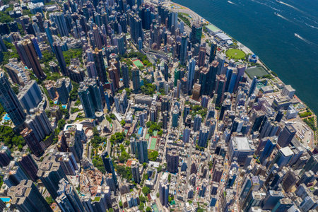Central, Hong Kong 15 July 2020: Top view of Hong Kong cityのeditorial素材