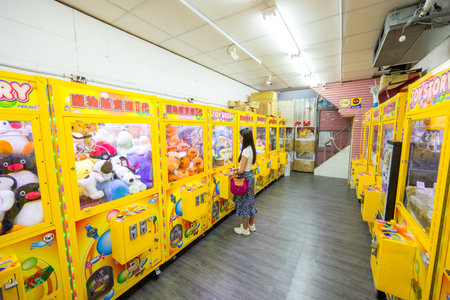 Taiwan 05 July 2023: Claw machine shop in taiwanのeditorial素材