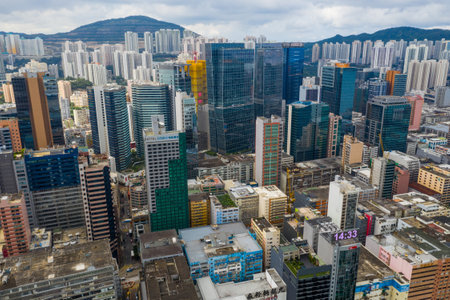 Kwun Tong, Hong Kong 02 June 2019: Top view of Hong Kong cityのeditorial素材