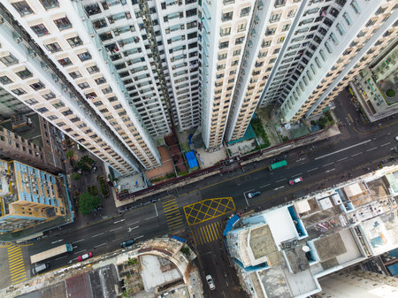 Kwun Tong, Hong Kong 21 November 2021: Top view of Hong Kong cityのeditorial素材