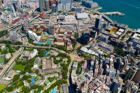 Hung Hom, Hong Kong 10 September 2019: Top view of Hong Kong city skylineのeditorial素材