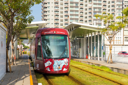 Taiwan, 02 February 2024: Circular light rail train in Kaohsiung of Taiwanのeditorial素材