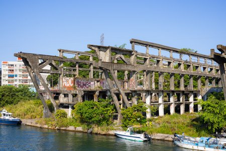 Keelung, Taiwan, 19 August 2022: Agenna Shipyard Relics in Keelung Zhengbin harborのeditorial素材