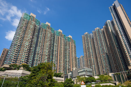Yuen Long, Hong Kong 16 October 2021: Hong Kong residential district apartment buildingのeditorial素材