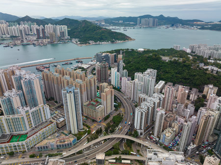 Sai Wan Ho, Hong Kong 22 November 2021: Top view of Hong Kong cityのeditorial素材