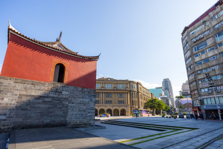Taipei, Taiwan 02 January 2024: Taipei city with red brick building Beimenのeditorial素材
