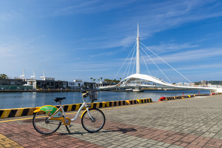 Taiwan, 02 February 2024: Scenery of the Great Harbor Bridge in the port of Kaohsiung in Taiwanのeditorial素材