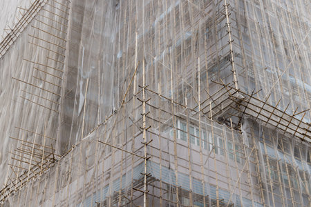Bamboo scaffold in Hong Kong cityのeditorial素材