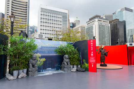 Hong Kong 05 April 2024: Jin Yong Centennial Memorial exhibition, Sculpted by Ren Zhe in Hong Kong cityのeditorial素材