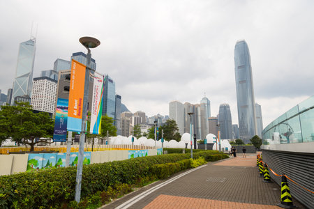 Hong Kong 05 April 2024: TeamLab Continuous Art Harbor at Tamar Park in Hong Kong cityのeditorial素材