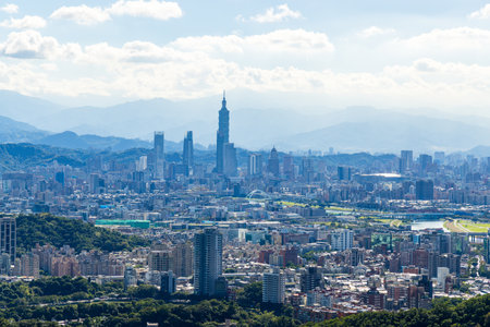 Taipei, Taiwan 14 December 2023: Taipei city skyline with blue skyのeditorial素材